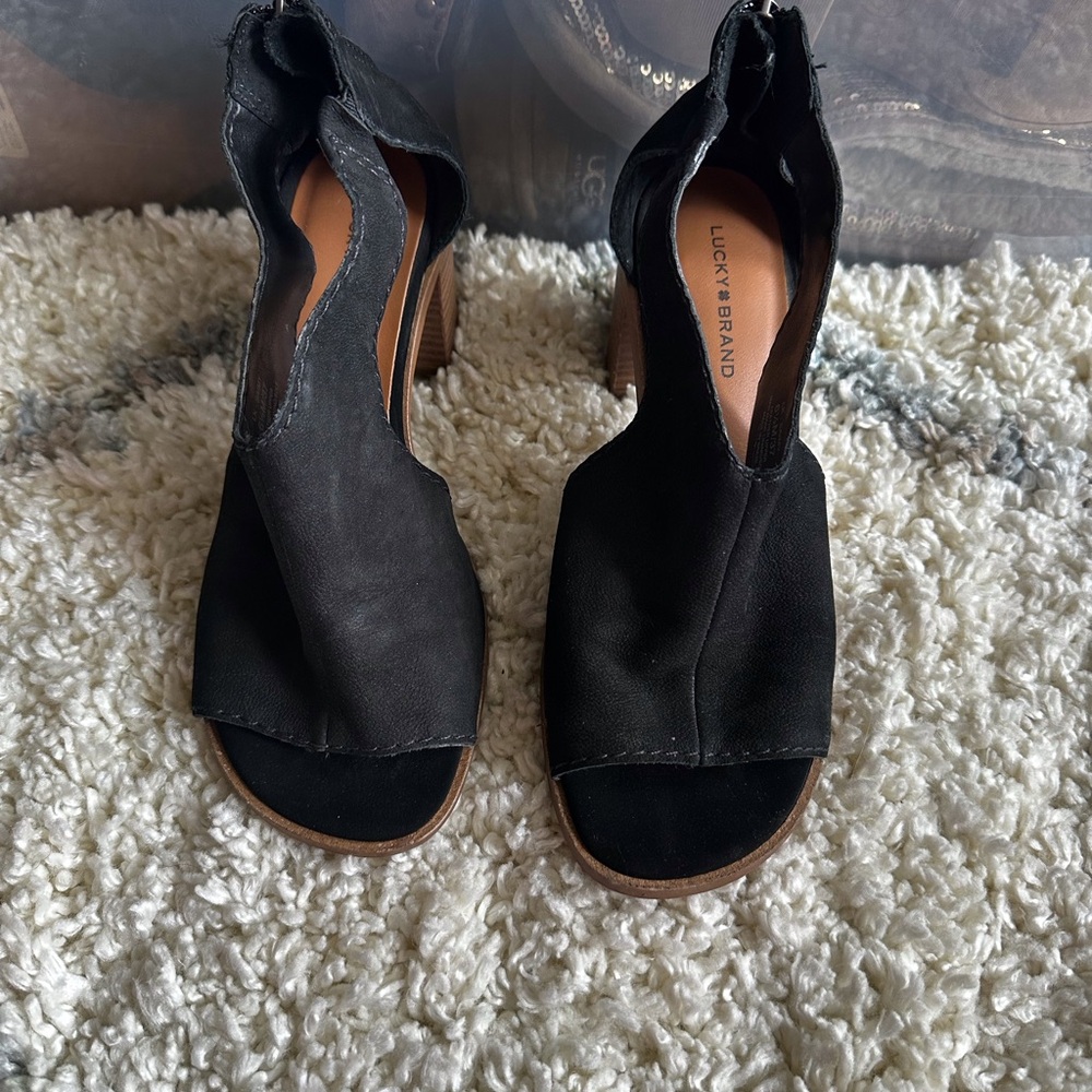 Lucky Brand Saimy Block Heel Sandals Black Bootie Size 6.5